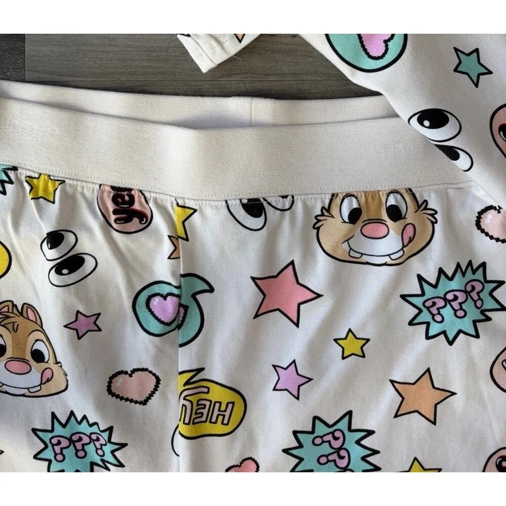 Disney Chip And Dale Women’s Pajama Set Size 1X NWT White Two Piece Organic Cott